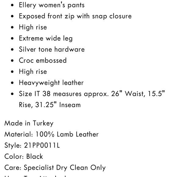 ELLERY WOMENS CONEY ISLAND CROC EMBOSSED WIDE LEG LAMBSKIN LEATHER PANTS SIZE 6 - Picture 2 of 12